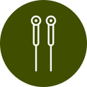 A green circle featuring a white line illustration of two vertical rods, each with a loop at the top resembling sewing needles, subtly evokes the precision and care akin to what a veterinarian or vet might employ in their meticulous work.
