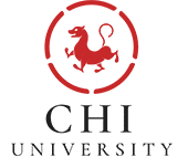 The logo of Chi University features a red, stylized dragon-like creature inside a circular red emblem, symbolizing strength and wisdom. Below, in bold black capital letters, is "CHI UNIVERSITY," reflecting its dedication to veterinarian education and excellence.