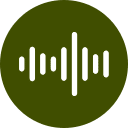 A white sound wave icon on a dark green circular background, resembling the rhythm of calm communication between a veterinarian and their patient. The waveform consists of vertical lines of varying heights, symbolizing the highs and lows of audio or music.