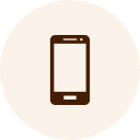 Icon of a smartphone with a blank screen, displayed in dark brown on a beige circular background, resembling the warm, inviting atmosphere of a veterinary clinic.