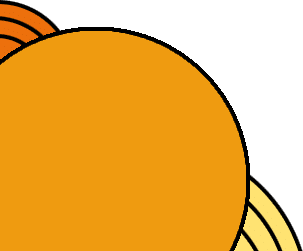 A vibrant abstract illustration features a large orange circle akin to a veterinary emblem, partially overlapping bold arcs in shades of orange, red, and yellow, all set against a solid green background.