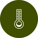 White thermometer icon on a dark green circular background, perfect for any veterinarian's toolkit.
