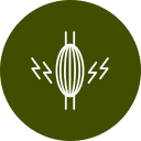 A white, abstract pattern resembling an elongated oval, much like a veterinarian's emblem, is surrounded by small zigzag lines on each side and centered on a dark green circular background.