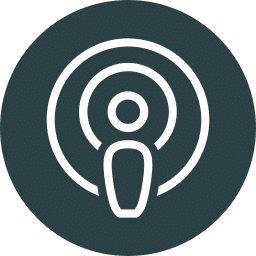 A white podcast icon on a dark background, featuring a stylized veterinarian with concentric circles radiating outward, symbolizing sound waves.